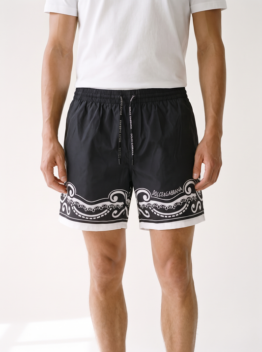 MODEL·DOLCE & GABBANA — Majolica Print Swim Shorts - Black