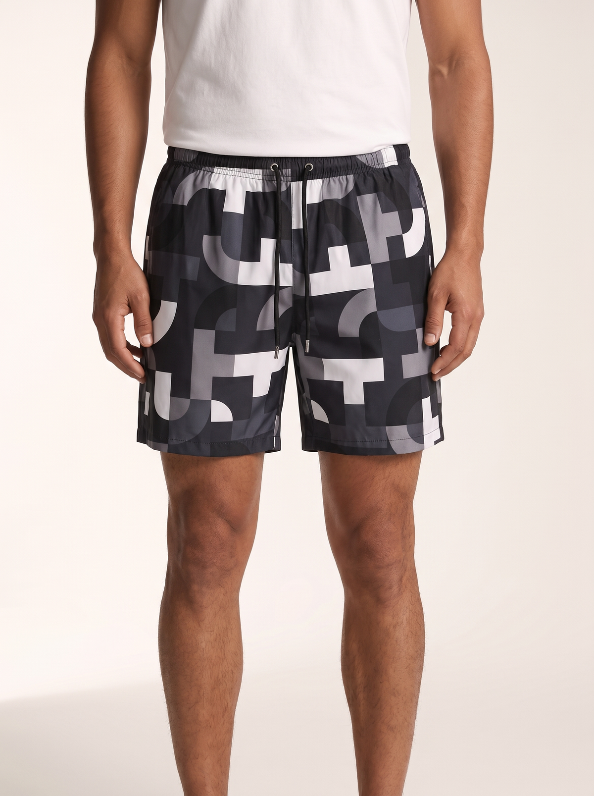 MODEL·HERMÈS — Geometric Print Swim Shorts - Black/Grey