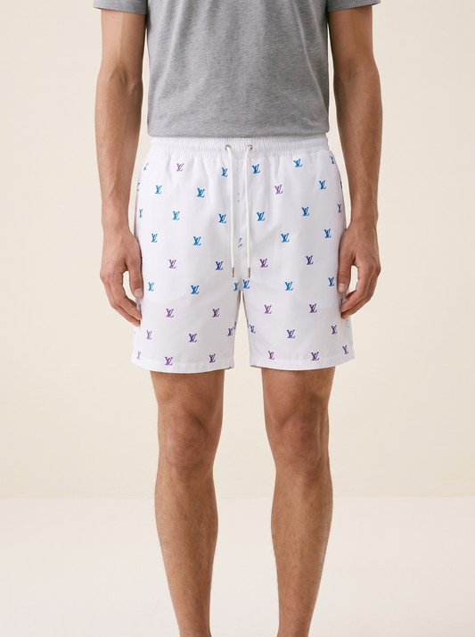 MODEL·LOUIS VUITTON — Monogram Print Swim Shorts - White