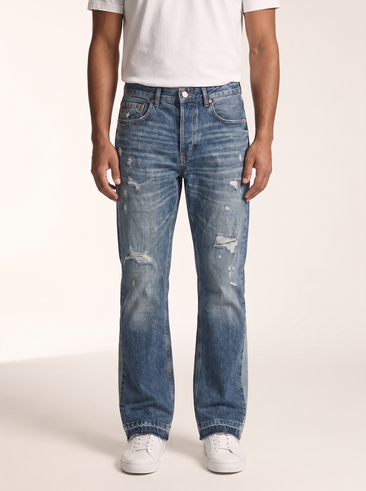 MODEL·PURPLE BRAND — Vintage Blue Distressed Panel Bootcut Jeans