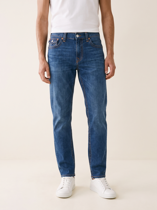 MODEL·TRUE RELIGION — Orange Super T Denim