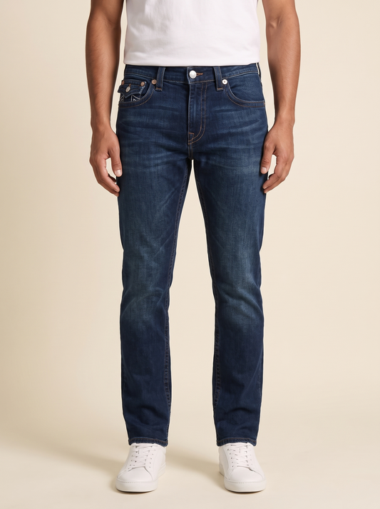 MODEL·TRUE RELIGION — Classic Blue Wash Slim Fit Jeans