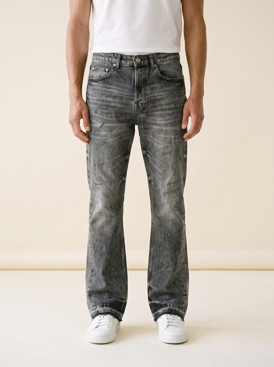 MODEL·PURPLE BRAND — Vintage Grey Distressed Bootcut Jeans