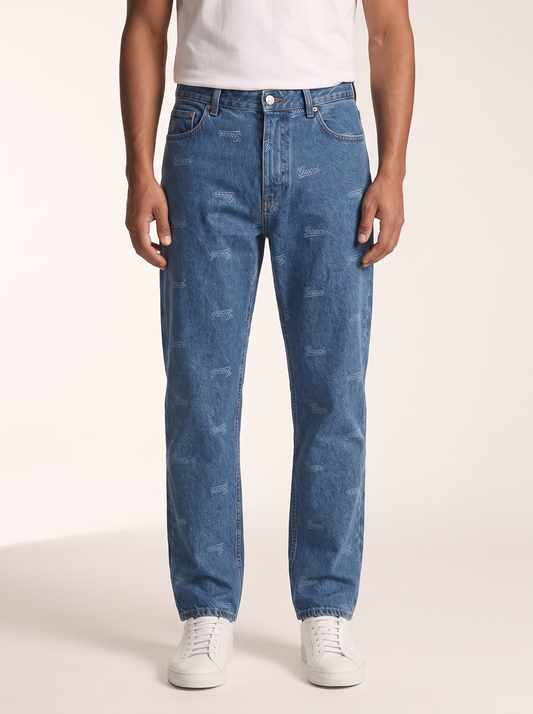 MODEL·GUCCI — All-Over Script Logo Denim