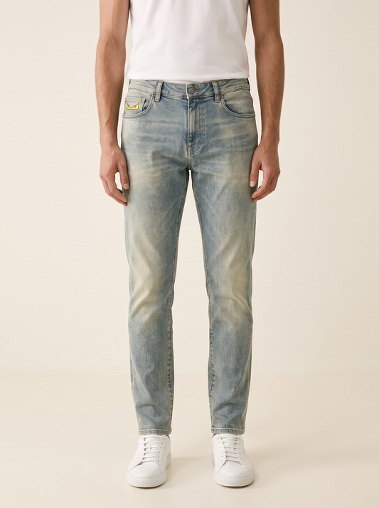 MODEL·FENDI — Premium Denim — Light Wash with Eyes Patch