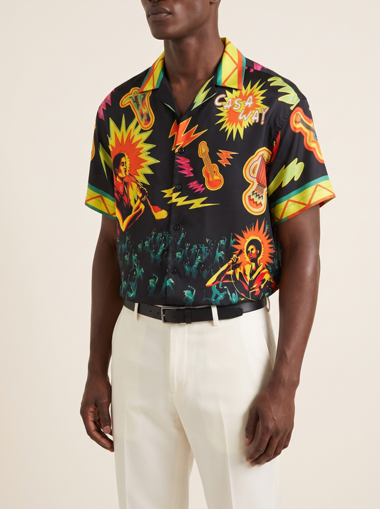 MODEL·CASABLANCA — Cuban Collar Short-Sleeve Shirt 'Music For The People'