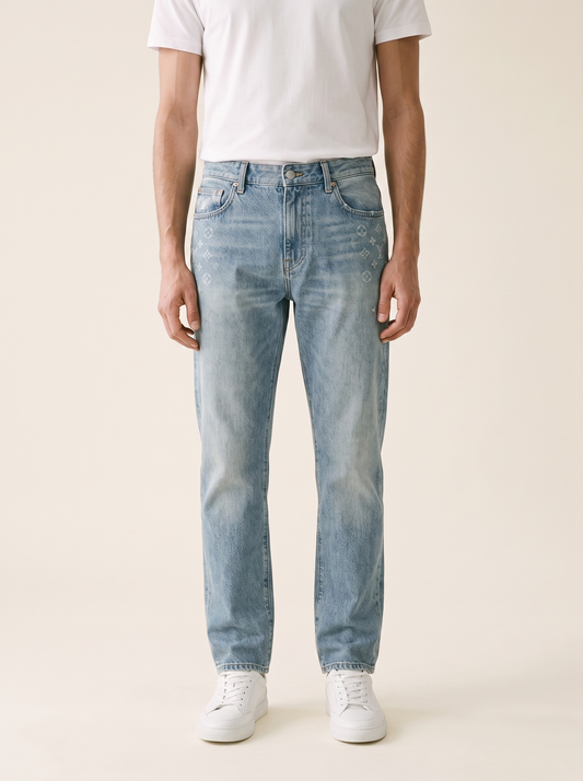 MODEL·LOUIS VUITTON — Monogram Vintage Wash Denim Jeans — Light Blue