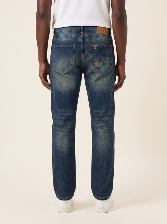 MODEL·LOUIS VUITTON — Multicolor Monogram Embroidered Denim