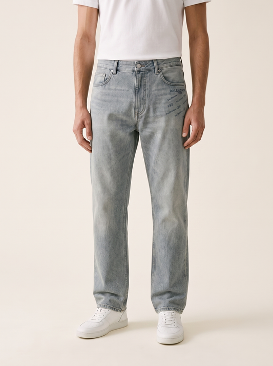 MODEL·BALENCIAGA — Paris Embroidered Monogram Denim