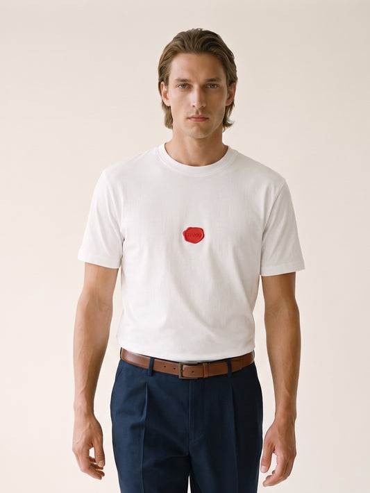 MODEL·HUGO BOSS — Red Logo Minimal T-Shirt — White