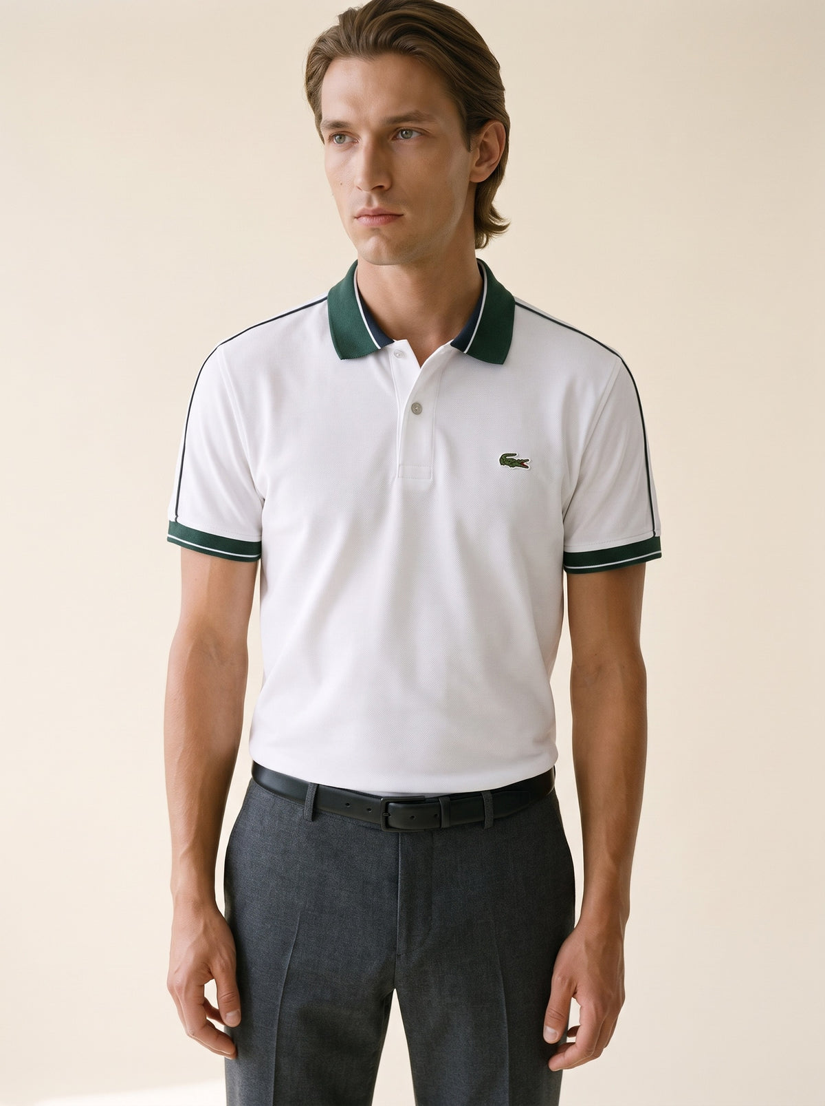 MODEL·LACOSTE — Classic Polo T-Shirt — White & Green Contrast