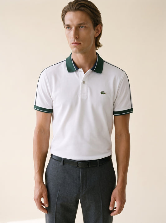 MODEL·LACOSTE — Classic Polo T-Shirt — White & Green Contrast