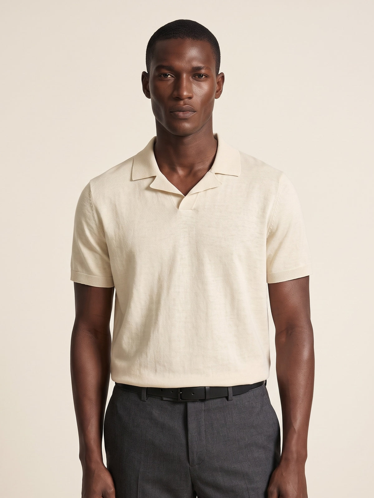 MODEL·LORO PIANA — Cool Linen Polo Shirt Crème
