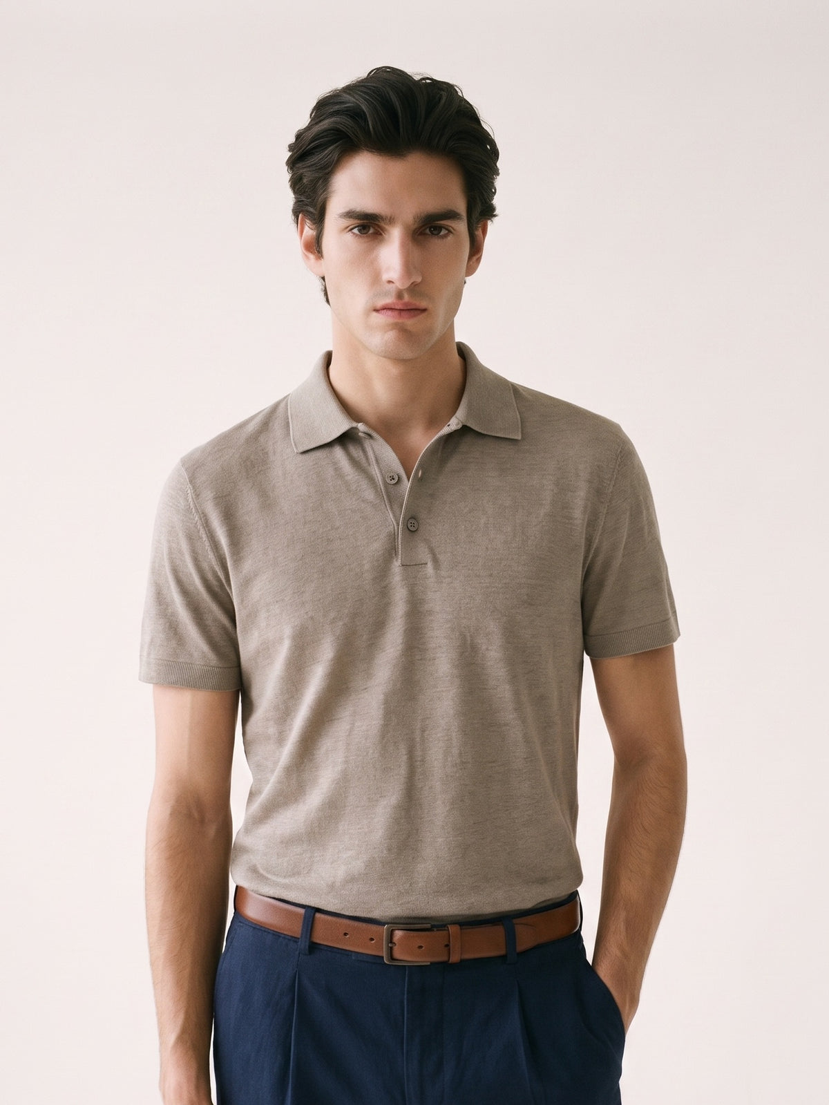MODEL·LORO PIANA — Cool Linen Polo Shirt Grey