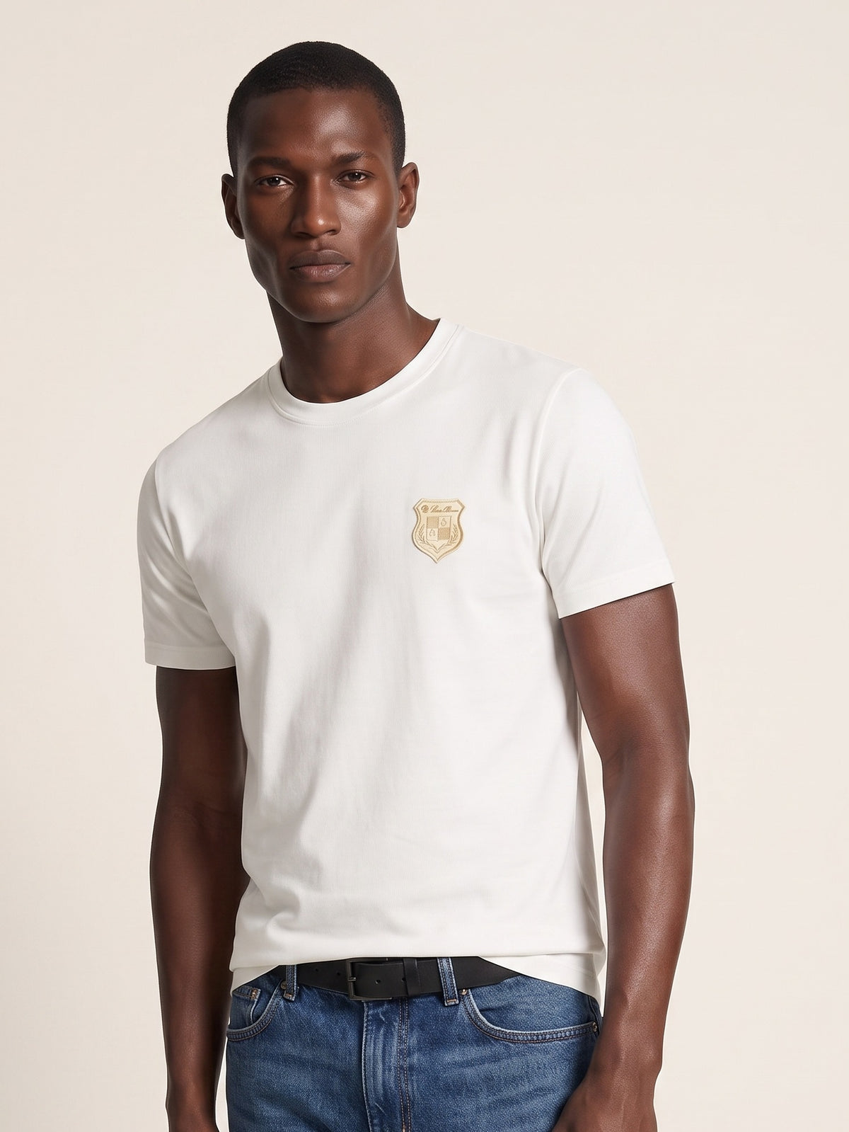 MODEL·LORO PIANA — Crest Minimal T-Shirt — White