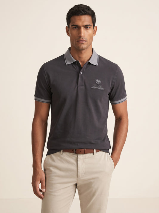 MODEL·LORO PIANA — Classic Polo T-Shirt — Charcoal Grey Edition