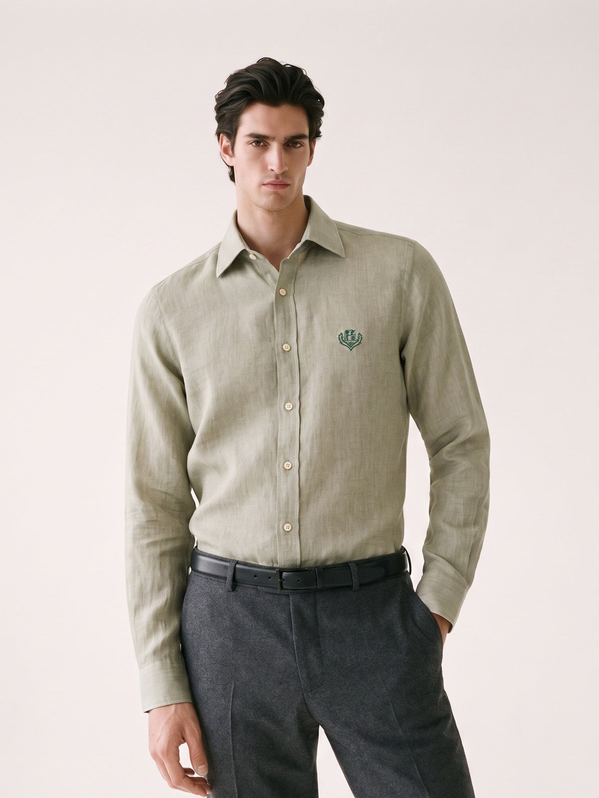 MODEL·LORO PIANA — Sage Heritage Linen Shirt
