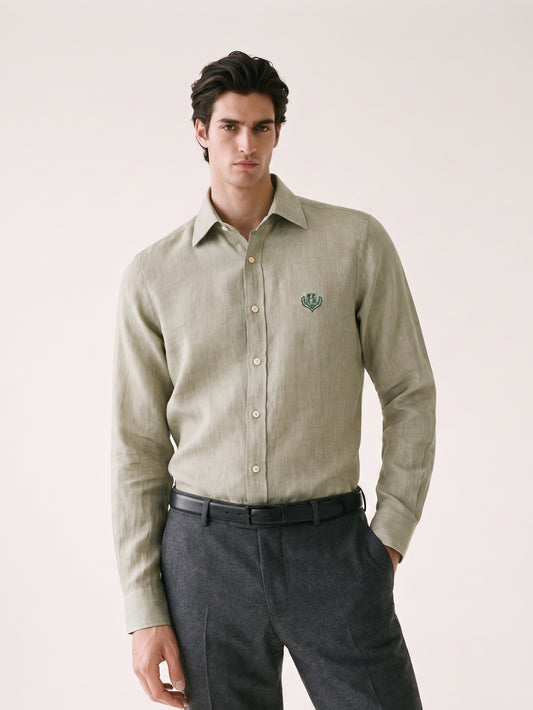 MODEL·LORO PIANA — Sage Heritage Linen Shirt