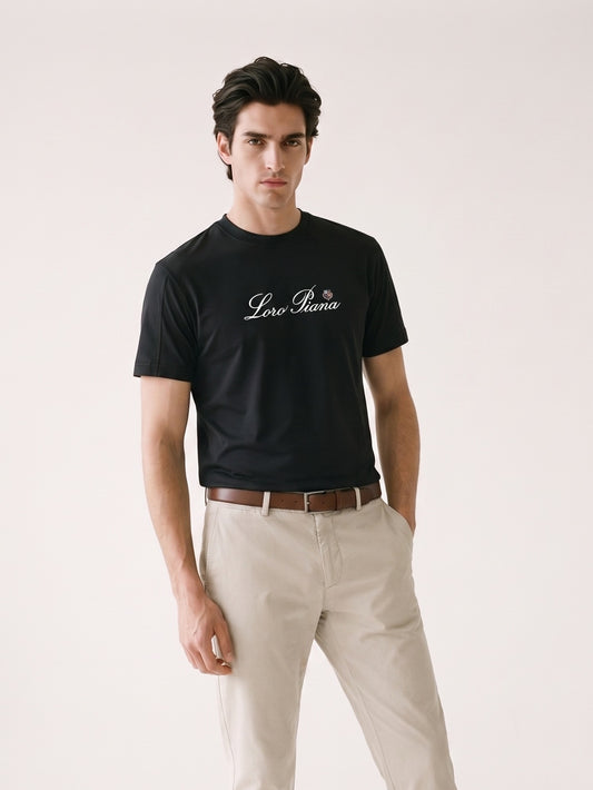 MODEL·LORO PIANA — Script Logo T-Shirt — Black