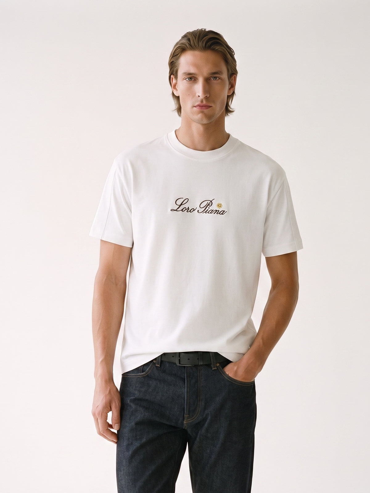 MODEL·LORO PIANA — Script Logo T-Shirt — White