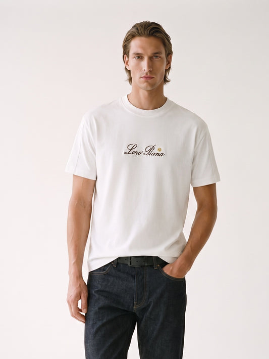 MODEL·LORO PIANA — Script Logo T-Shirt — White