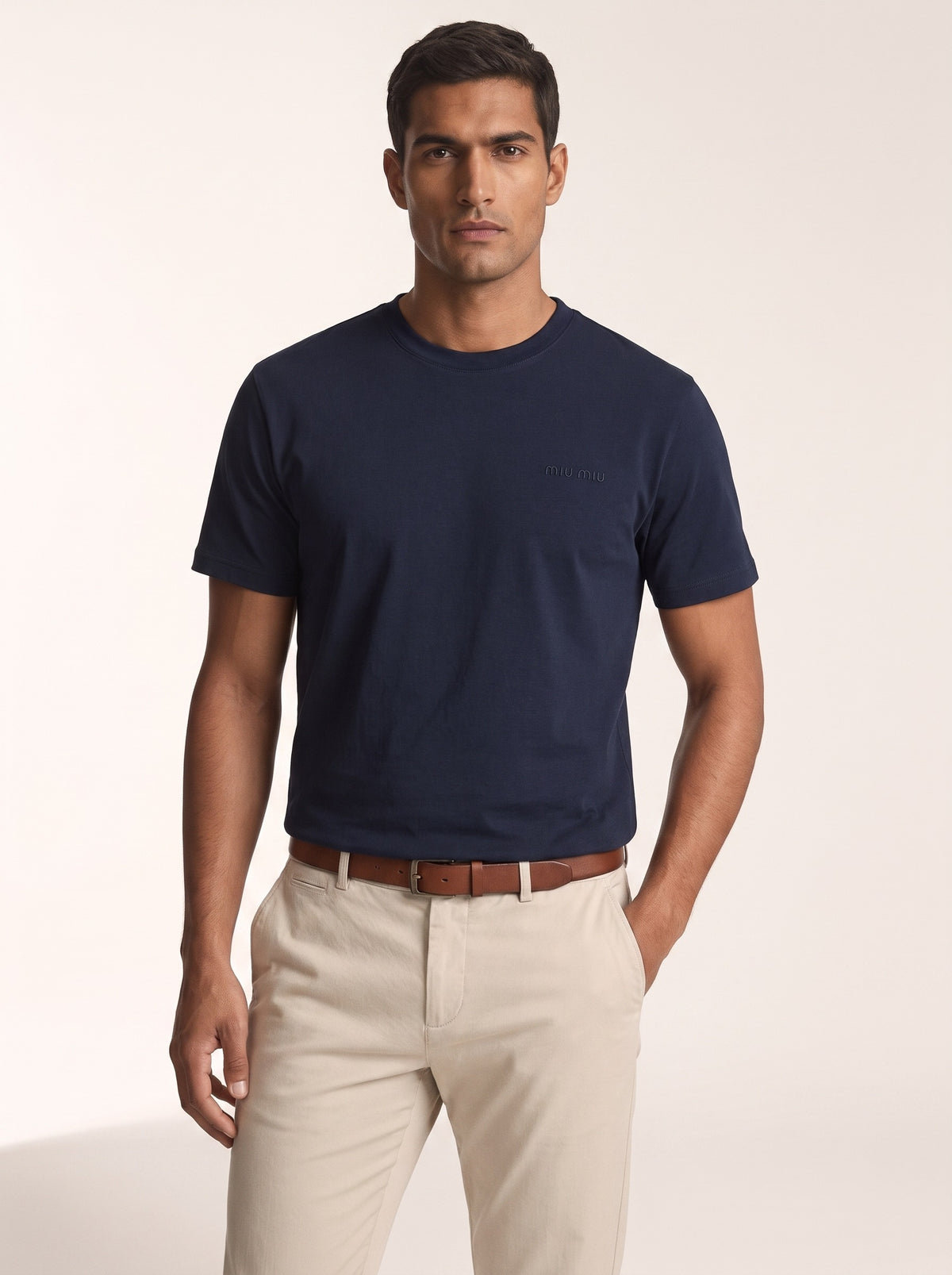 MODEL·MIU MIU — Logo-embroidered T-shirt
