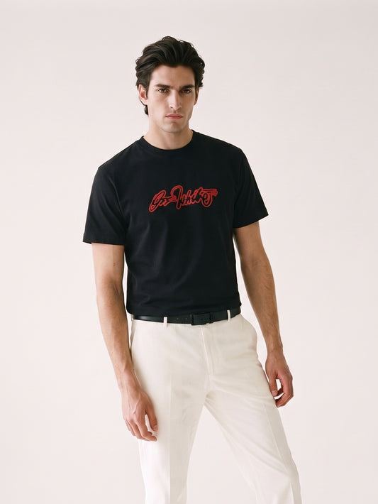 MODEL·OFF-WHITE — Script outline skate T-shirt