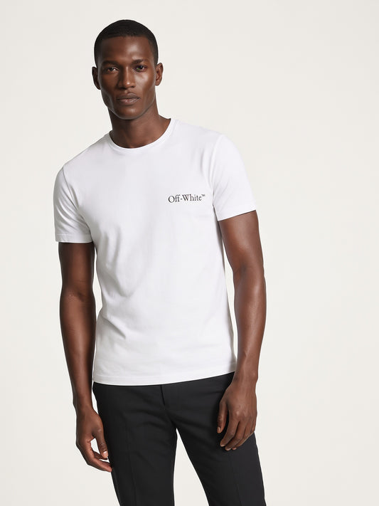 MODEL·OFF-WHITE — White Cotton T-Shirt with Arrow Back Print