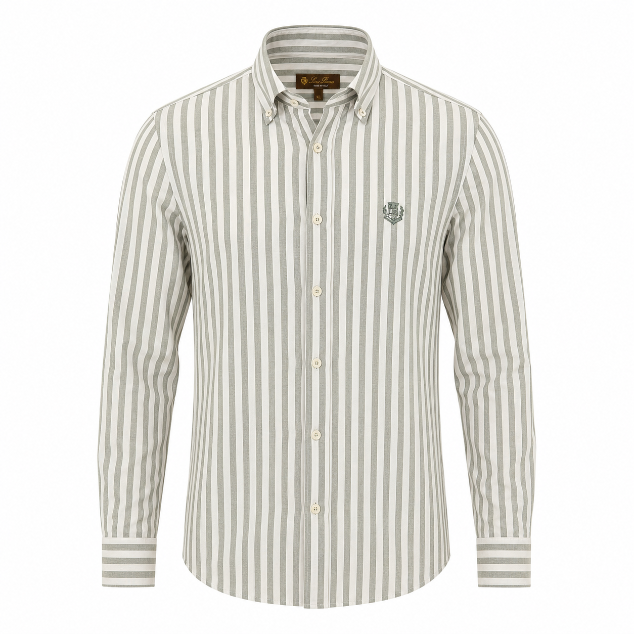 Loro Piana Green & White Striped Long-Sleeve Shirt