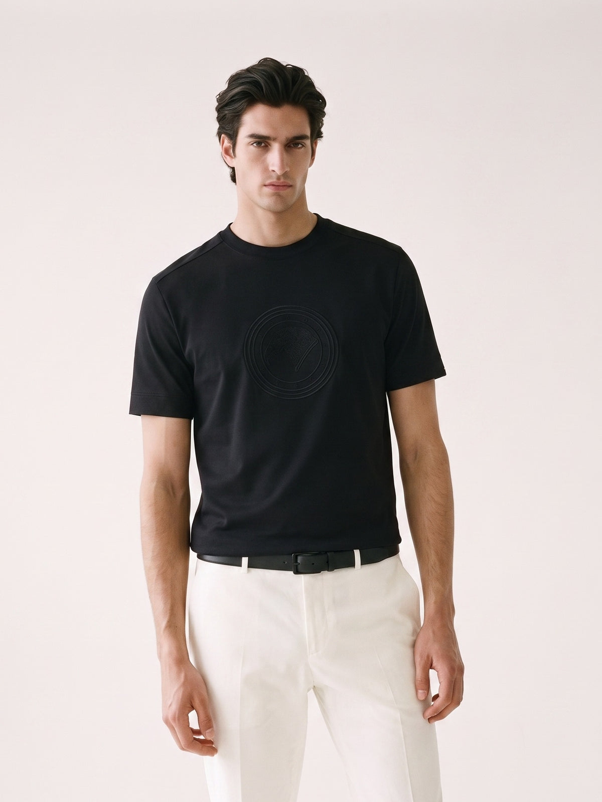 MODEL·BIANCO — Stefano Ricci Embossed Logo T-Shirt — Black