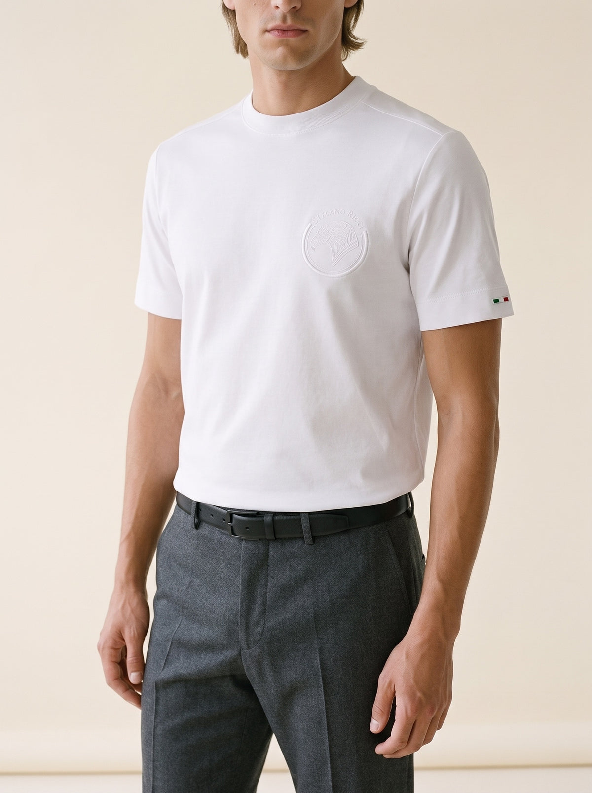 MODEL·BIANCO — Stefano Ricci Embossed Logo T-Shirt — White
