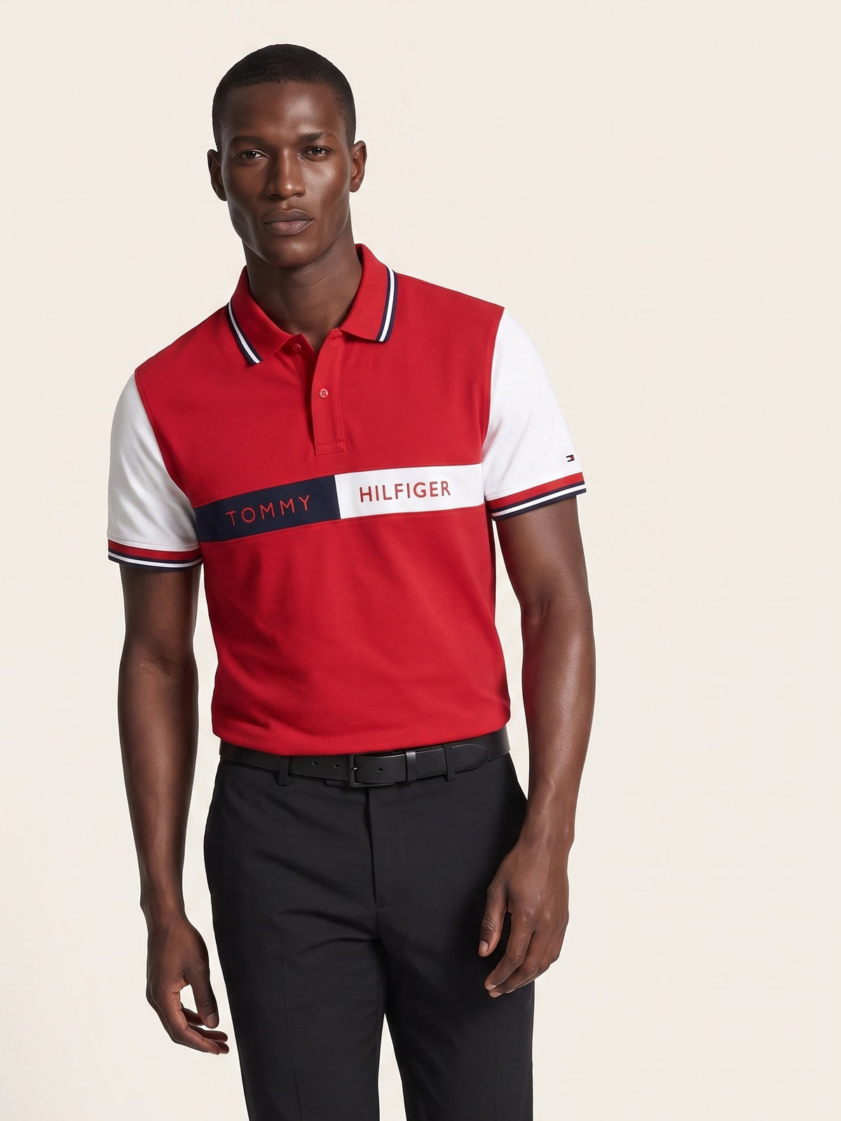 MODEL·TOMMY HILFIGER — ADAPTIVE MENS SLIM FIT COLORBLOCK POLO