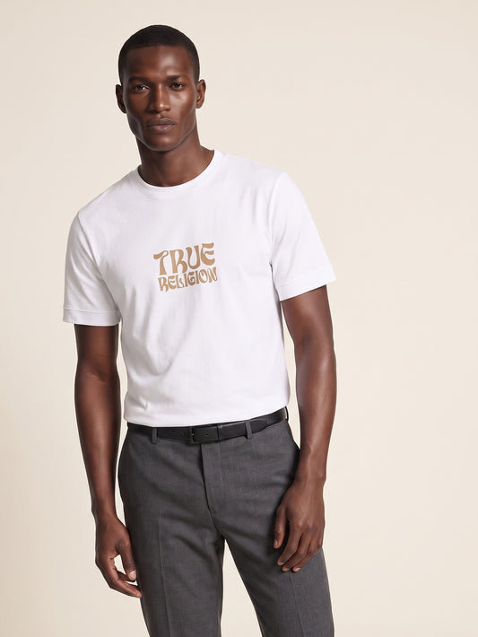 MODEL·TRUE RELIGION — Buddha Graphic White T-Shirt