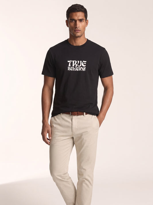 MODEL·TRUE RELIGION — Buddha Logo Graphic Black T-Shirt