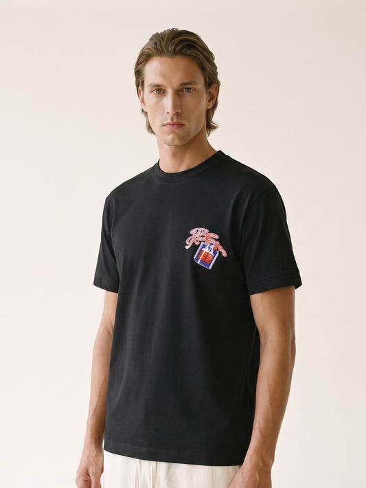 MODEL·TRUE RELIGION — Whiskey Glass Graphic Black T-Shirt