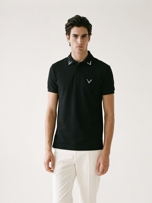 MODEL·VALENTINO — VLogo Signature Piqué Polo Shirt — Jet Black