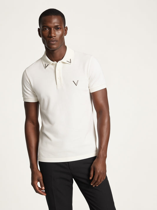 MODEL·VALENTINO — VLogo Signature Piqué Polo Shirt — Ivory White