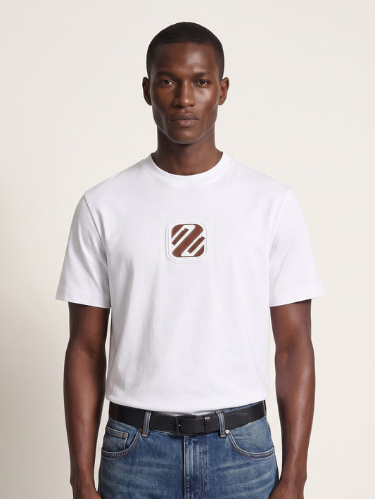 MODEL·ZEGNA — Leather Logo T-shirt White