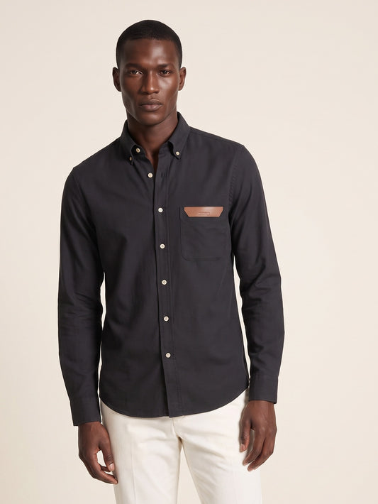 MODEL·ZEGNA — Urban Charcoal Leather-Trim Shirt