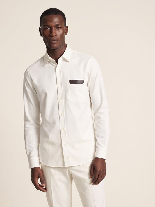 MODEL·ZEGNA — Ivory White Leather-Trim Shirt